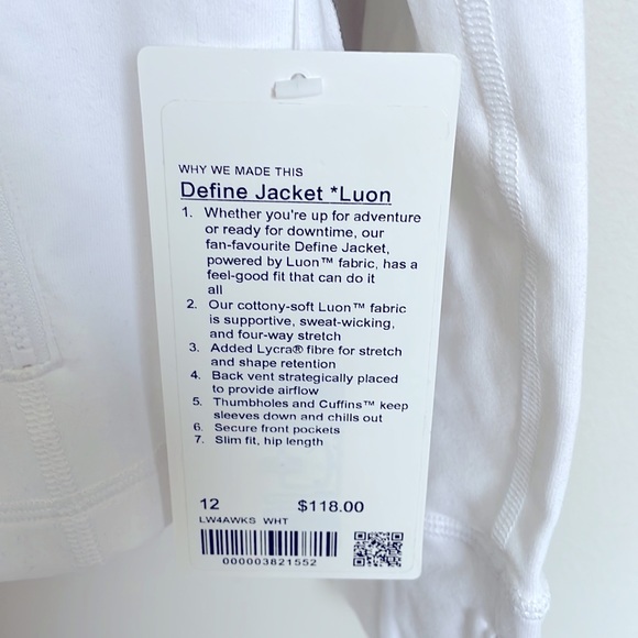 NWT Lululemon Define Jacket Luon White Size 12 - Picture 4 of 11